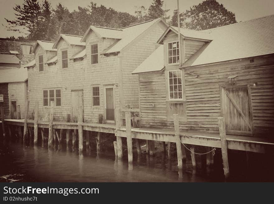 Fishtown, in Leland, Michigan with vintage sepia processing. Fishtown, in Leland, Michigan with vintage sepia processing.