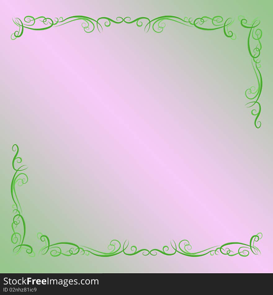 Background with decorative frame green and pink