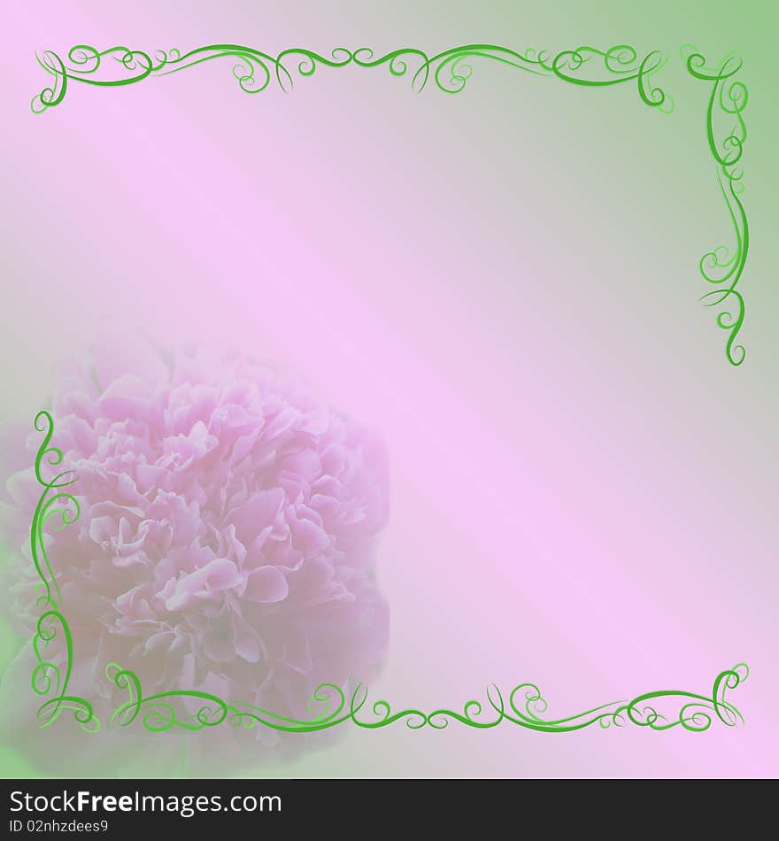 Background with decorative frame green and pink