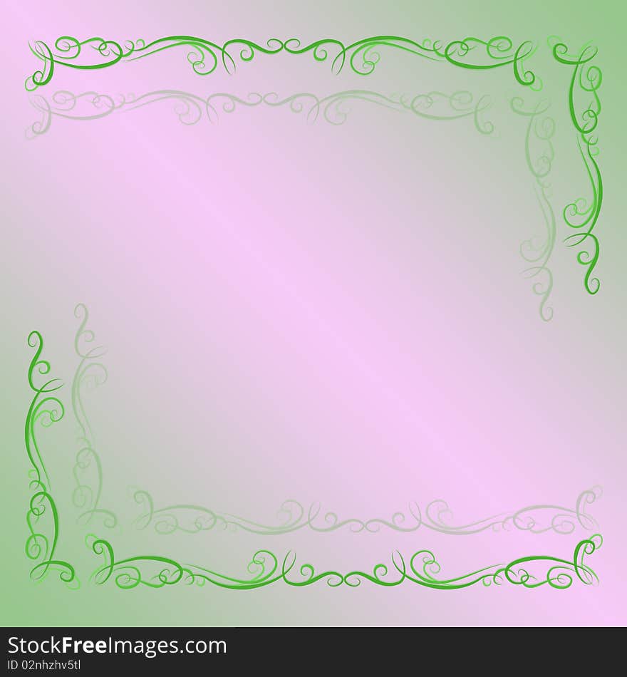 Background with decorative frame green and pink