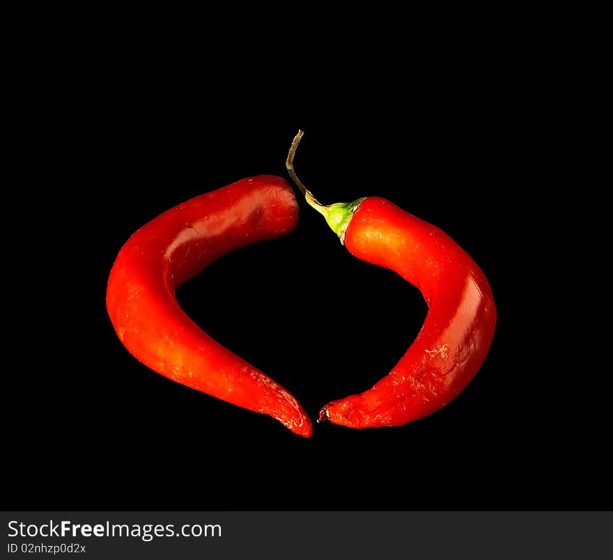 Two pods of red pepper