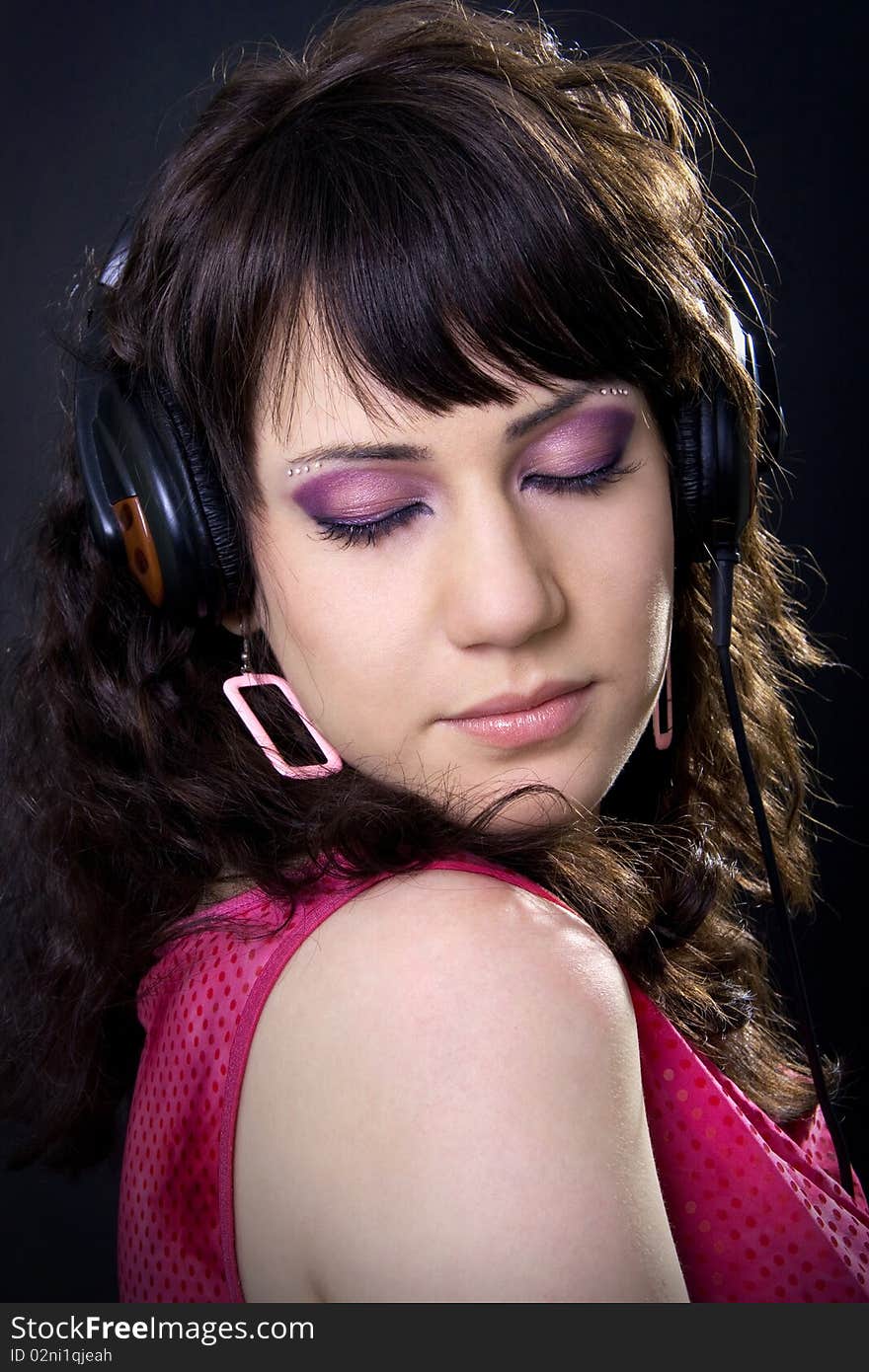 Portrait of a beautiful girl with headphones. Portrait of a beautiful girl with headphones