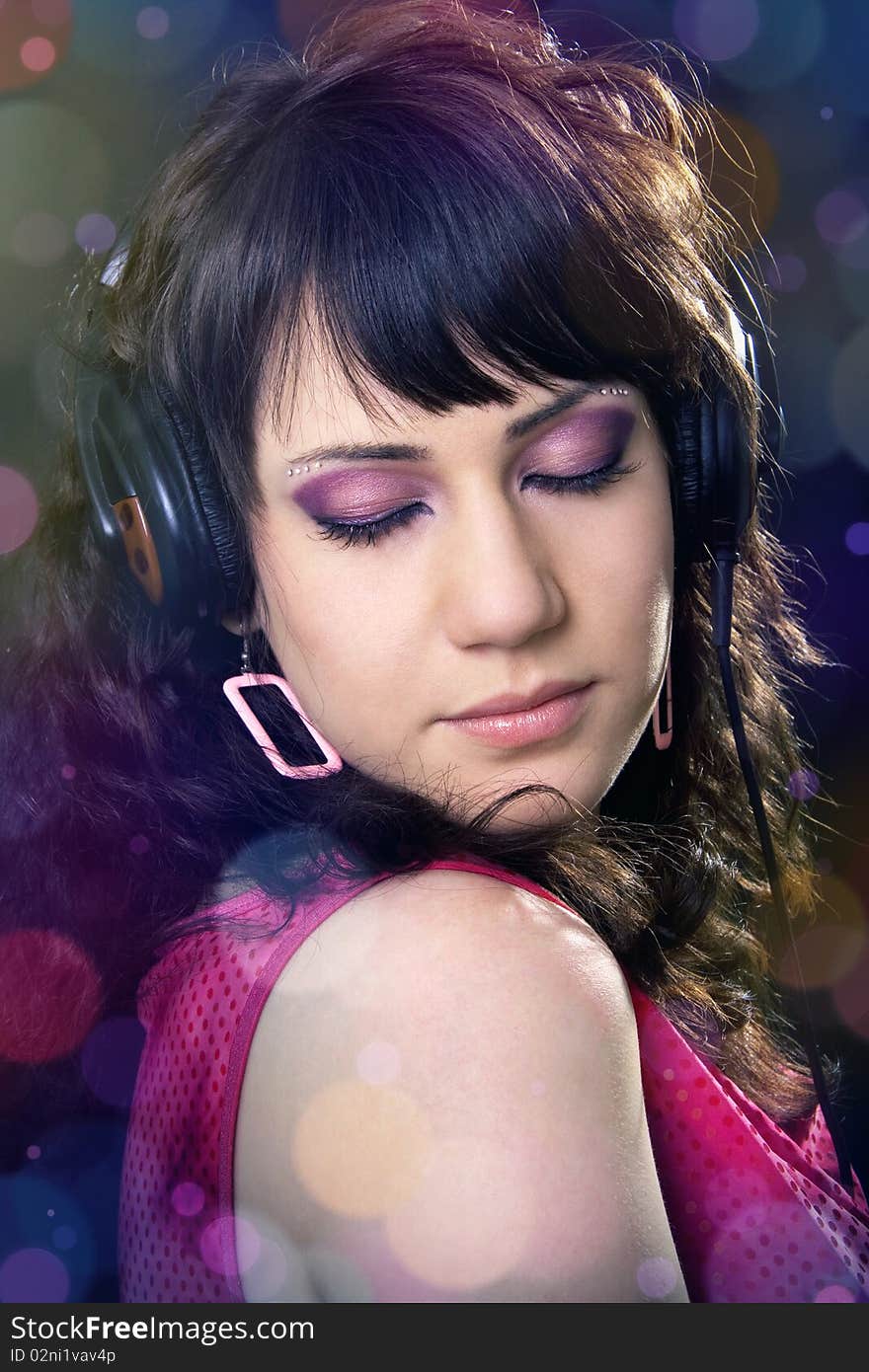 Portrait of a beautiful girl with headphones. Portrait of a beautiful girl with headphones