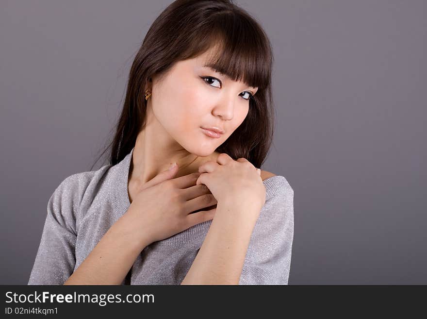 Closeup studio  portrait of a beautiful woman. Closeup studio  portrait of a beautiful woman