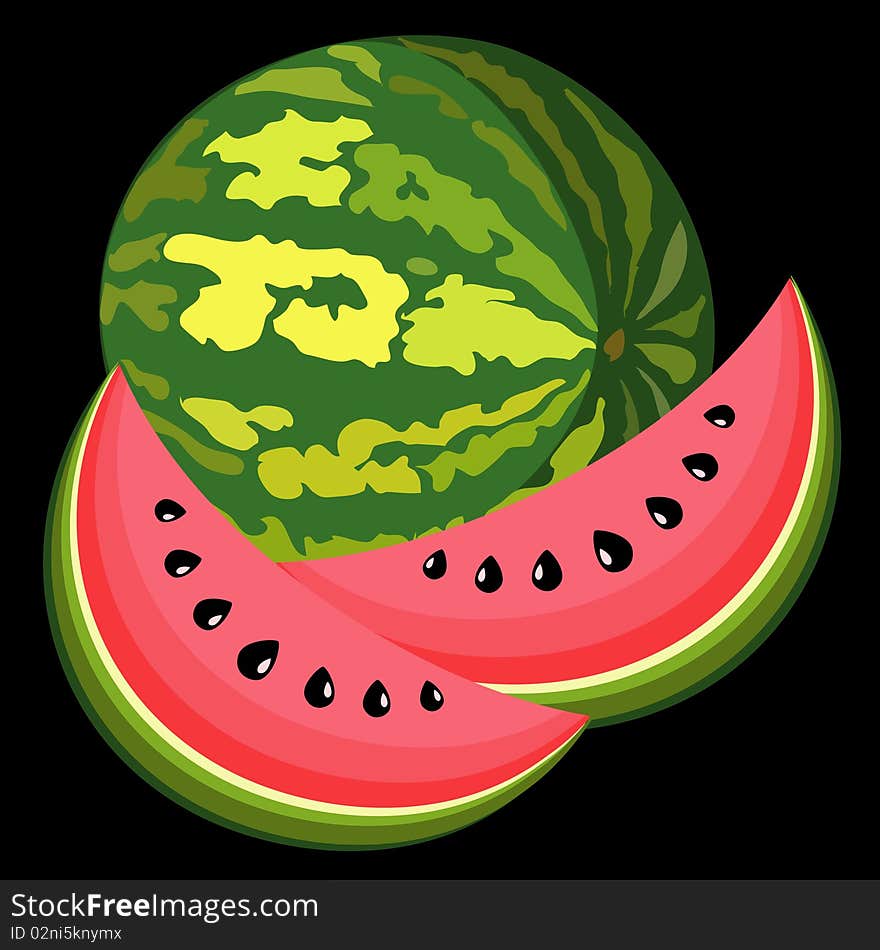 The big, juicy water-melon on black background