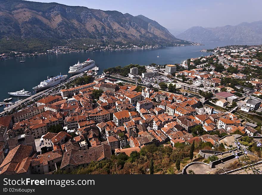 Top view of Kotor town and Kotor bay