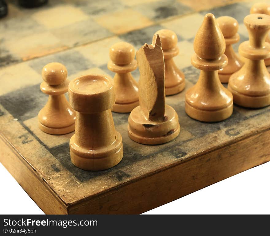 Left flank of the wooden chess board. Left flank of the wooden chess board