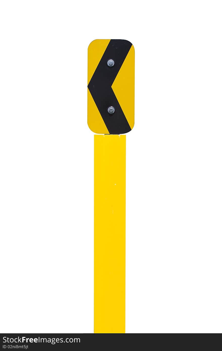 A yellow arrow turn warning sign