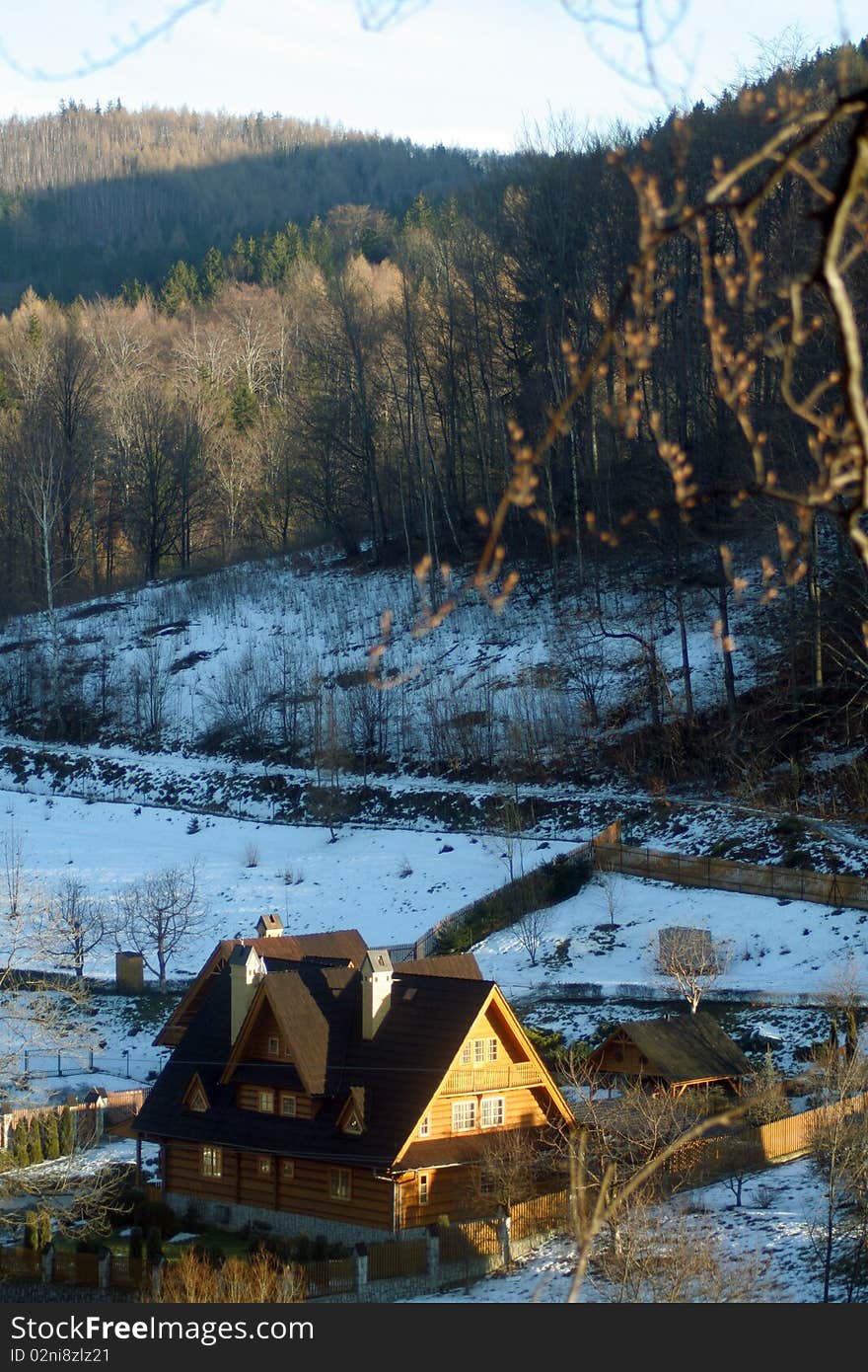 The view on the polish mountain with the beauty home