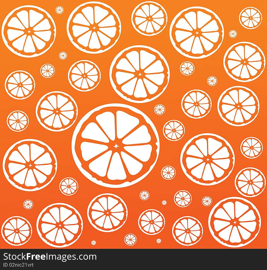 Flying orange slices on orange background. Flying orange slices on orange background