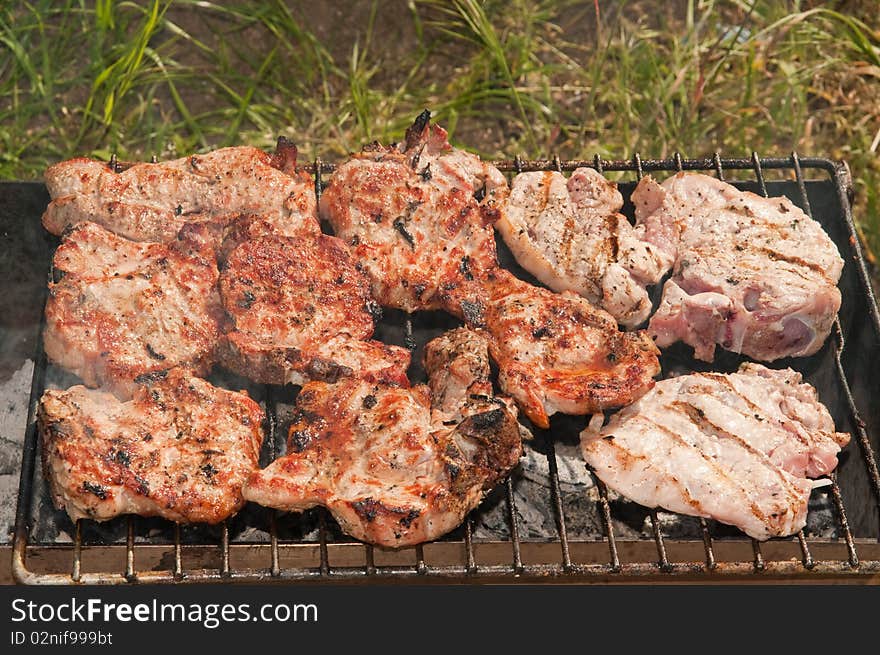 Barbecue meat prepared on a lattice. Barbecue meat prepared on a lattice.