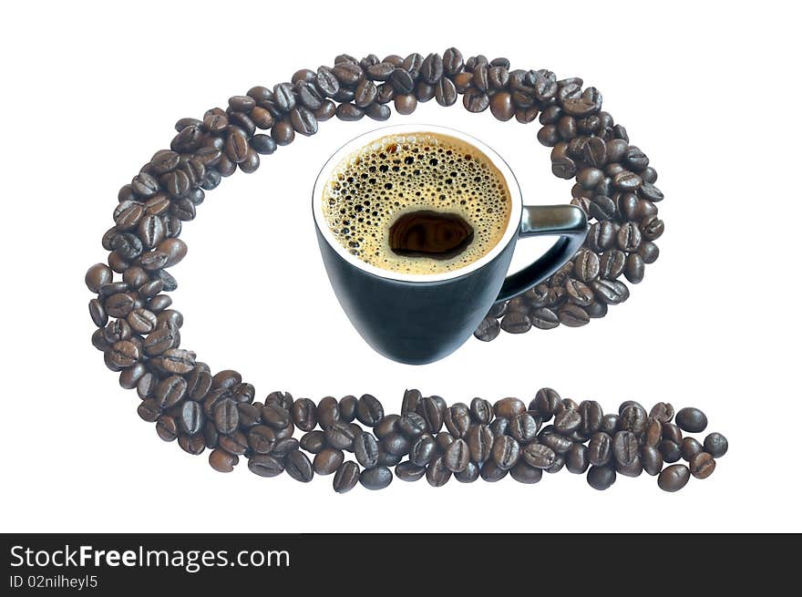 Cup and coffee beans