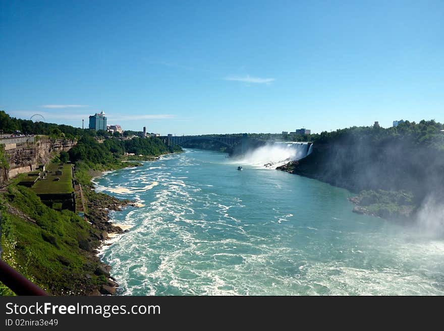 View of the Niagara river and Niagara falls