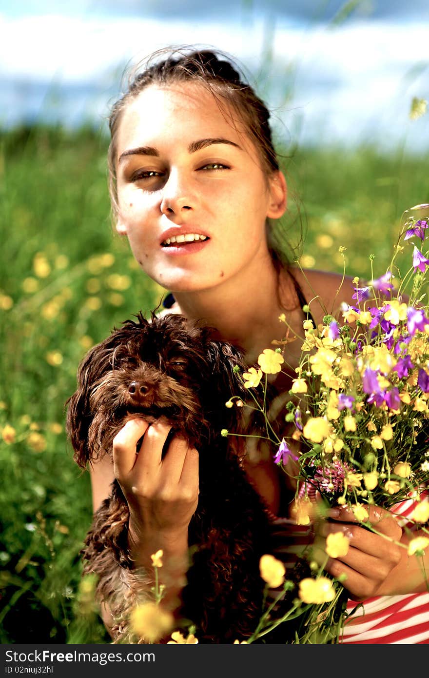 Portrait of a beautiful girl with dog