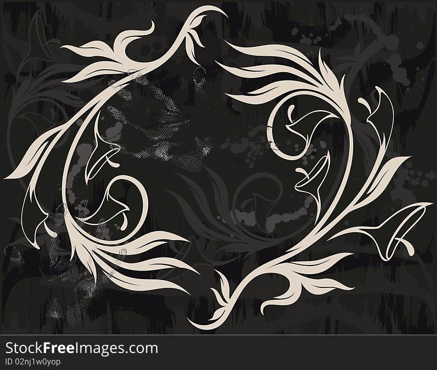 Illustration of grunge floral abstract banner with blots