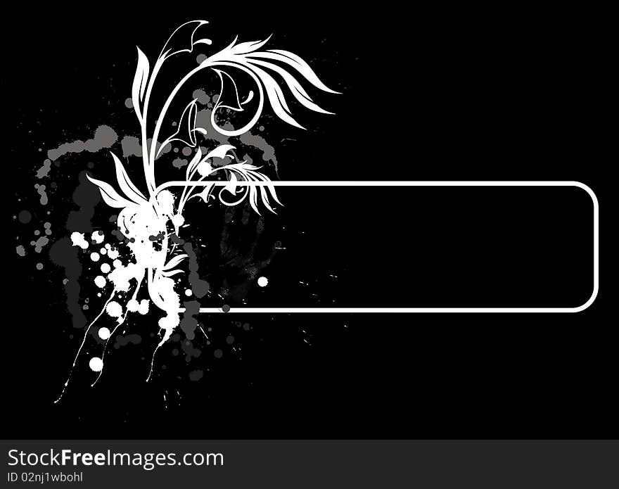 Illustration of grunge floral abstract banner with blots