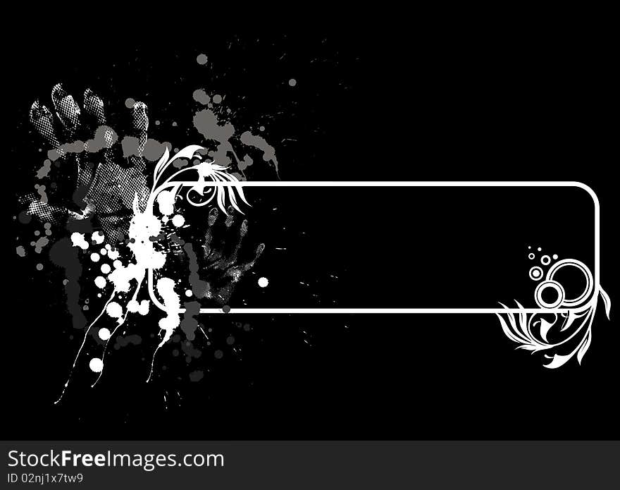 Illustration of grunge floral abstract banner with blots