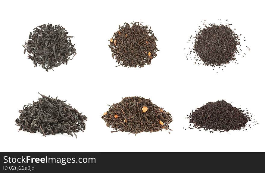 Three types of tea isolated on white