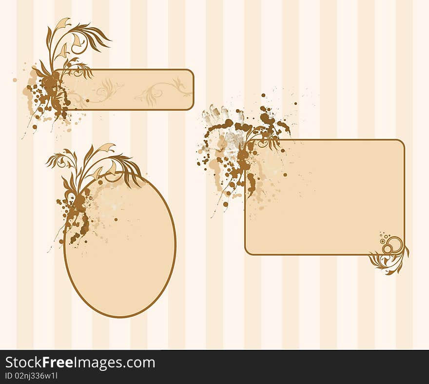 Illustration of grunge floral abstract banner with blots