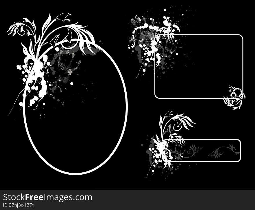 Set of grunge floral abstract banners with blots