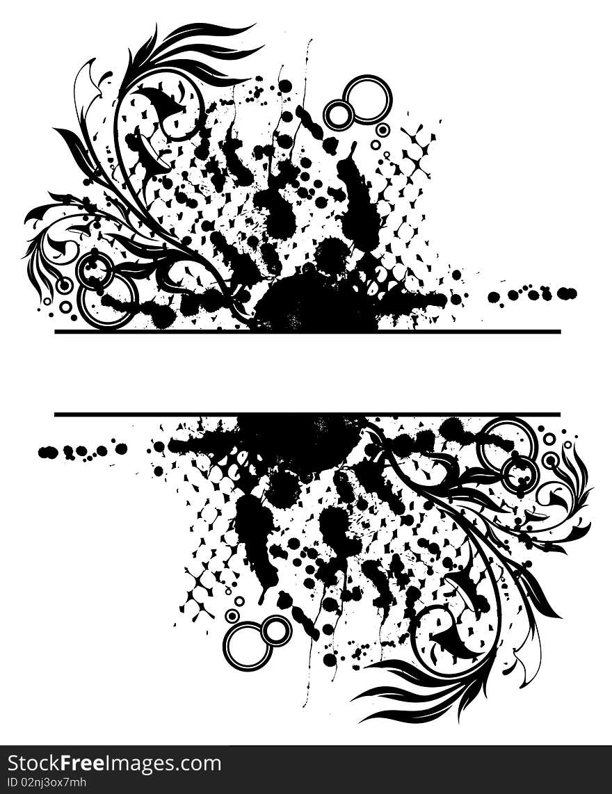 Illustration of grunge floral abstract banner with blots