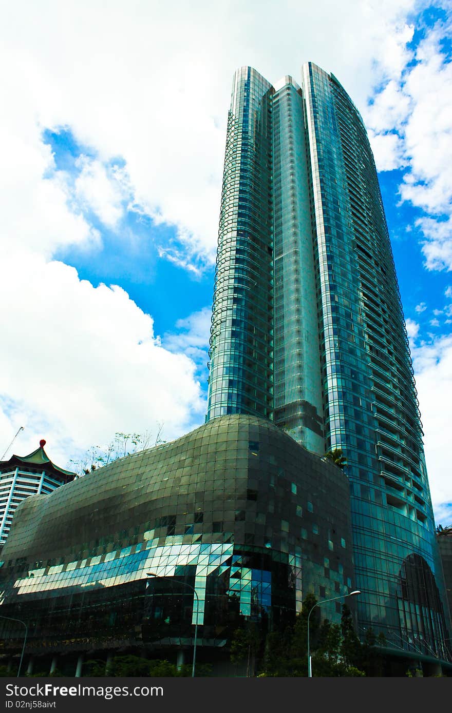 A blue building in the city. A blue building in the city