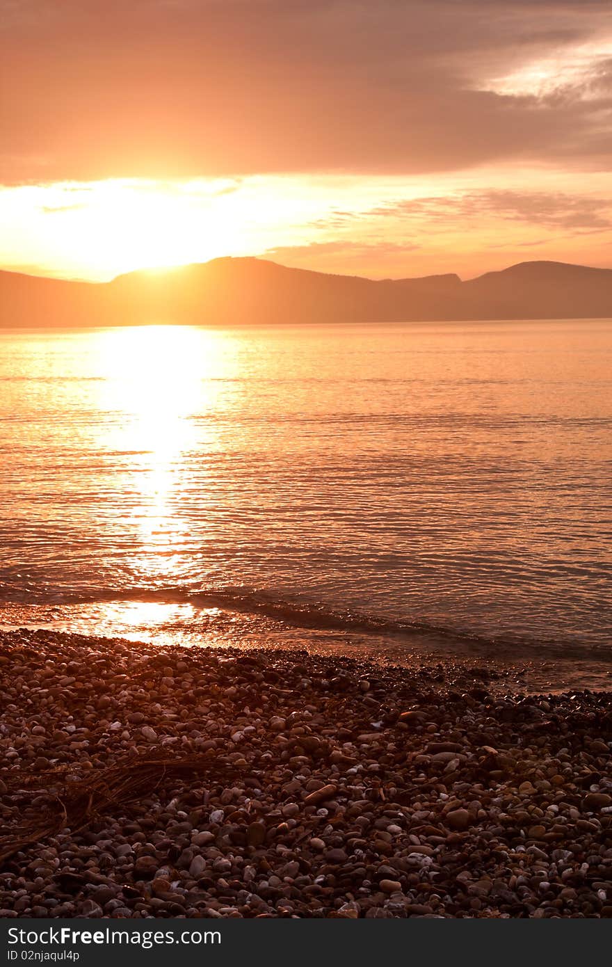 Beautiful sunrise on the coast at Nafplio in Greece. Beautiful sunrise on the coast at Nafplio in Greece