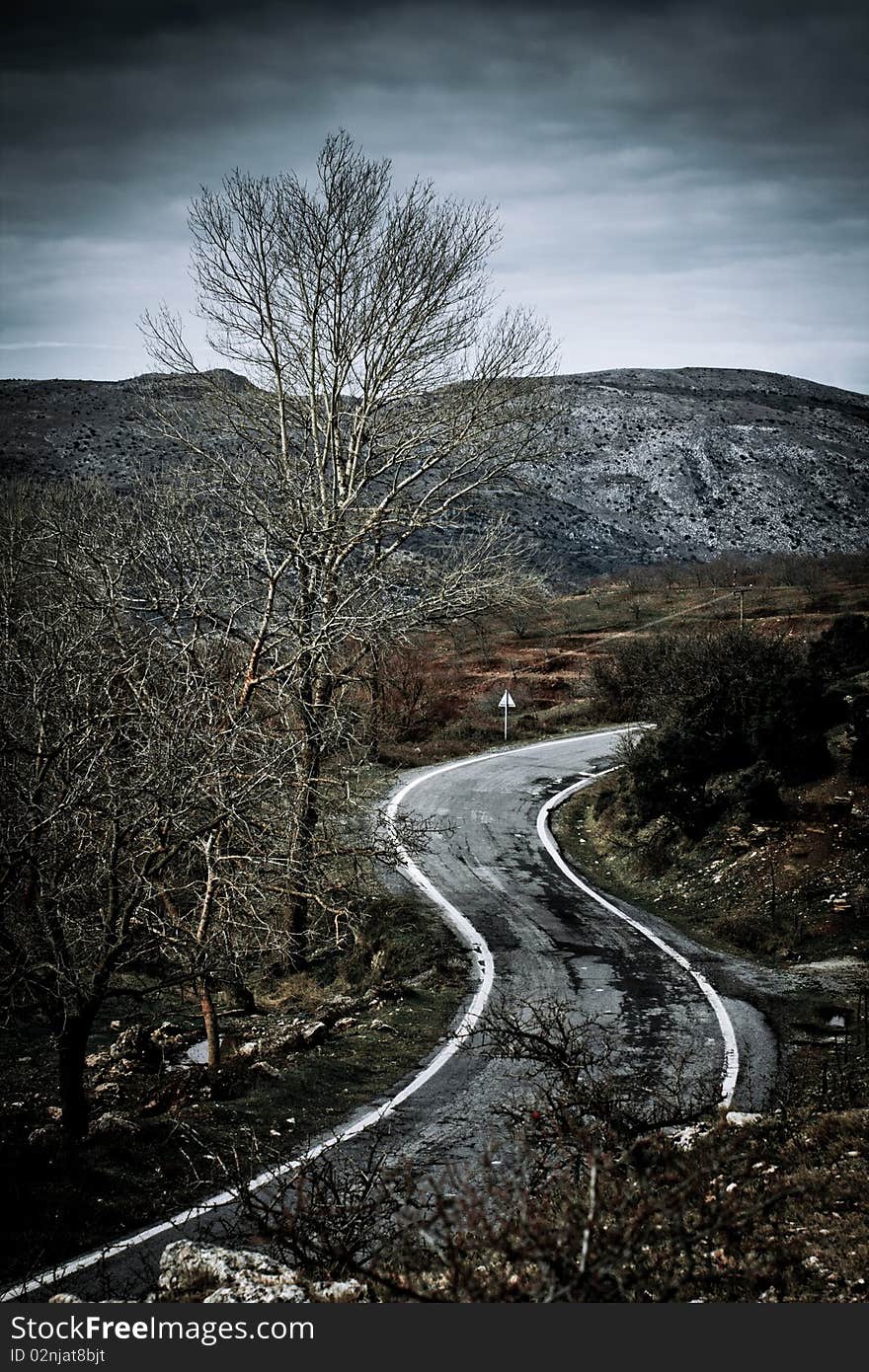 Overcast weather on a countryside road in Greece. Overcast weather on a countryside road in Greece