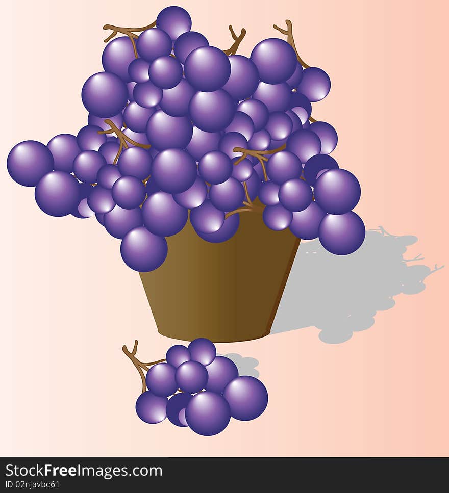 The grapes collected in ware. Vector illustration.