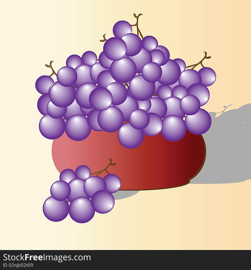 The grapes collected in ware. Vector illustration.