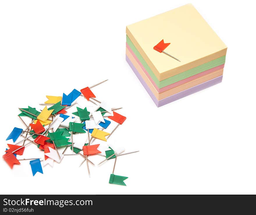 Sticky leaflets for records with multi-coloured paper clips in the form of tags