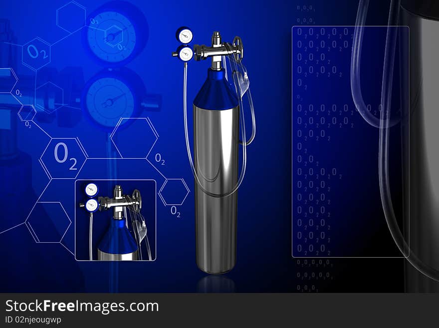 3d generated illustration of Aluminum oxygen tank with regulator