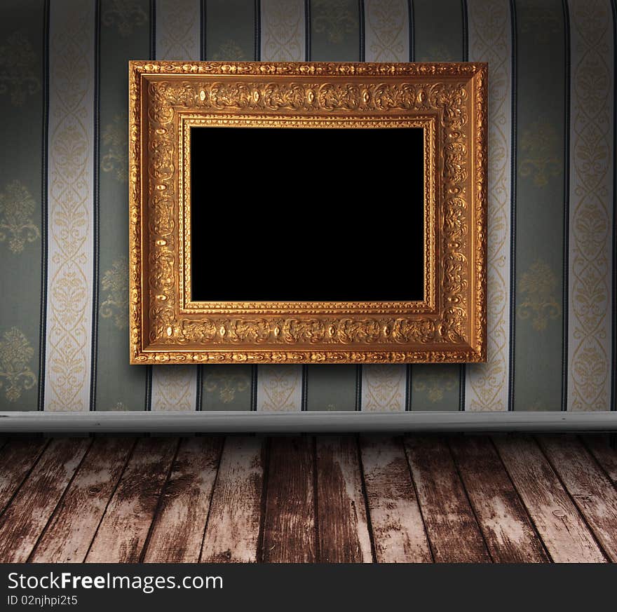 Retro grunge interior with antique picture frame