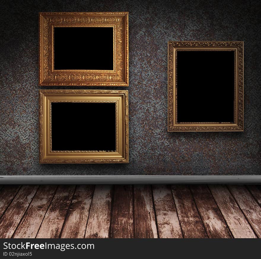 Rusty grungy interior with picture frames. Rusty grungy interior with picture frames