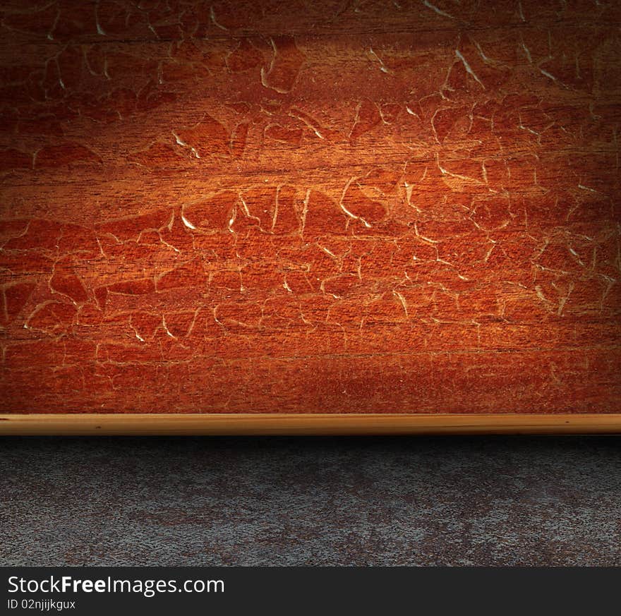 Wooden grunge interior with rusty metallic floor