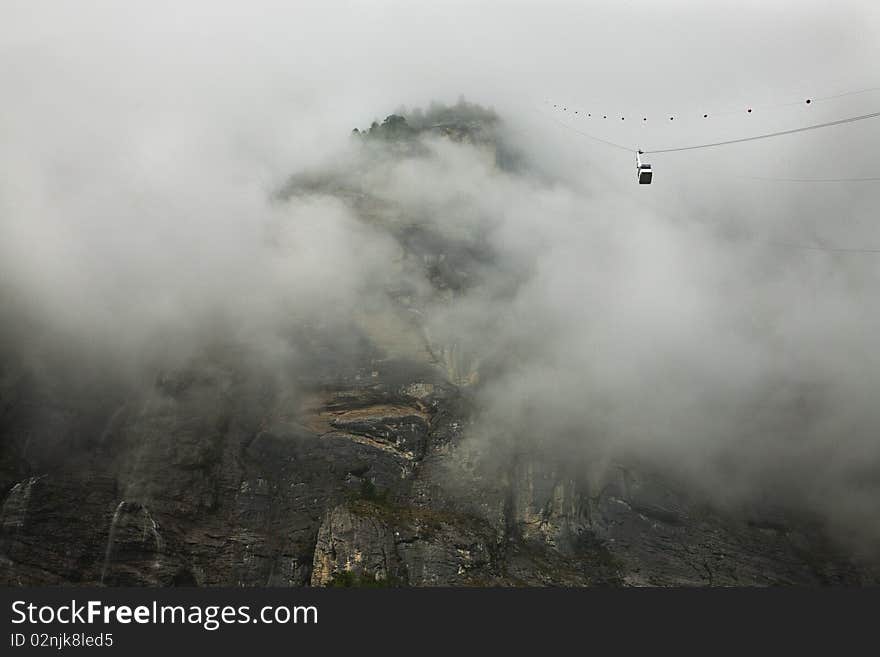 Aerial Tram in the Fog - Swiss Alps