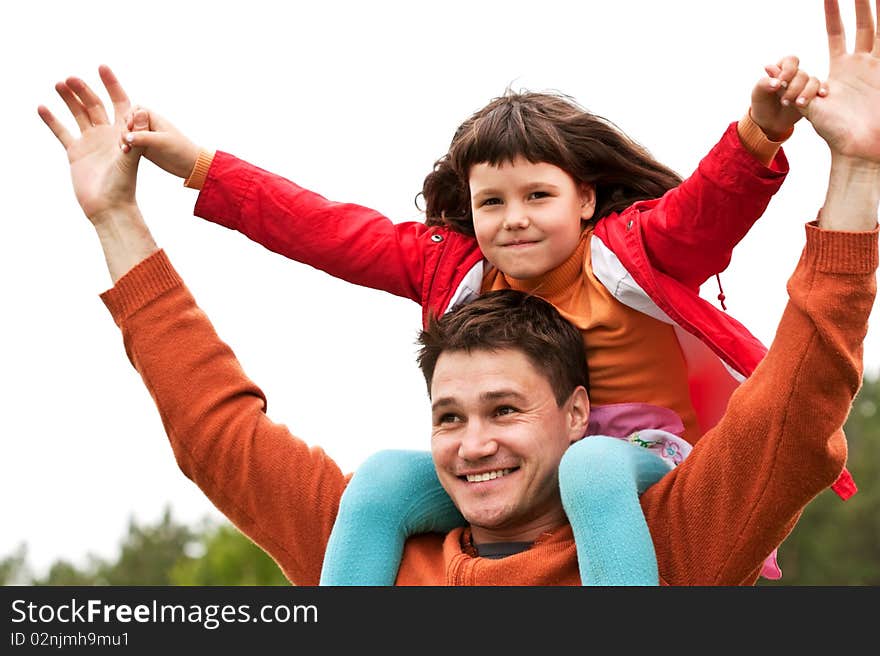 The father with the daughter on the nature. The father with the daughter on the nature