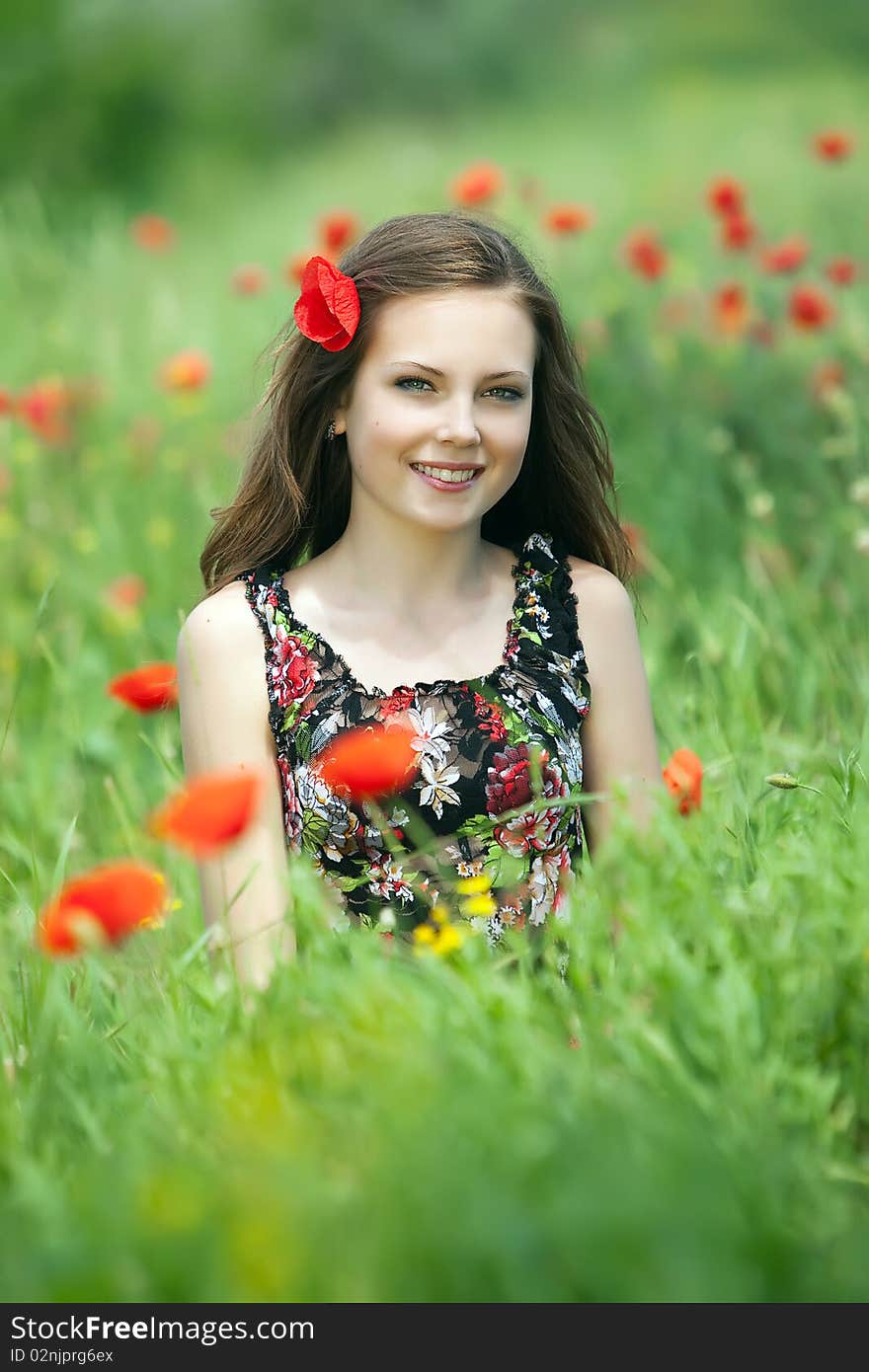 The beautiful girl with  flowers