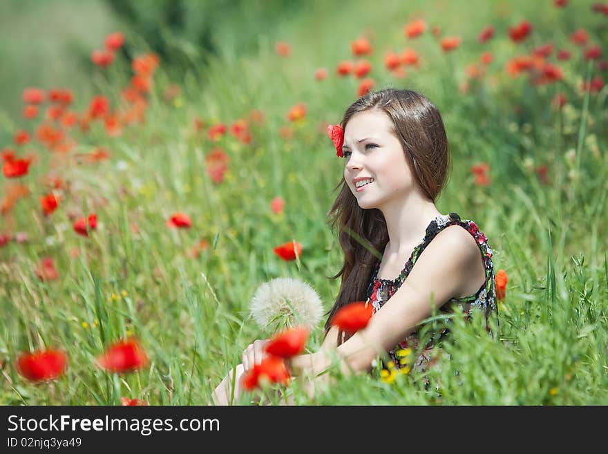 The beautiful girl with  flowers
