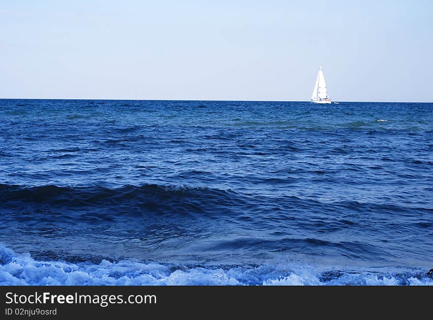 White yacht in the Black sea