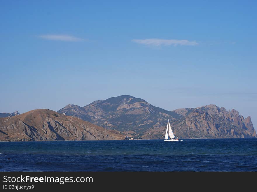 White yacht in the Black sea