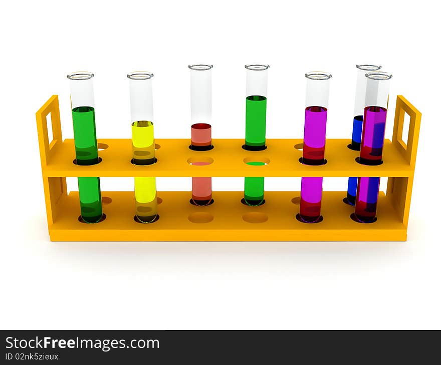 Test tubes any color over white. 3d rendered image