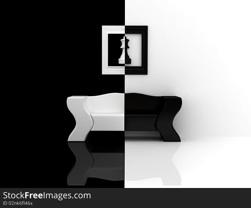 Black-white sofa. 3d rendered image