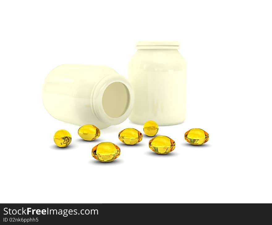 Pills over white background