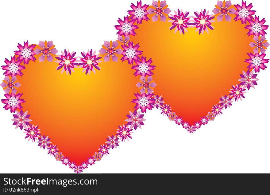 Illustration with two flower hearts isolated on white background. Illustration with two flower hearts isolated on white background