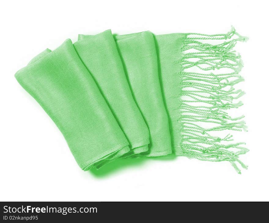 Green pashmine, smooth cotton tissue, isolated