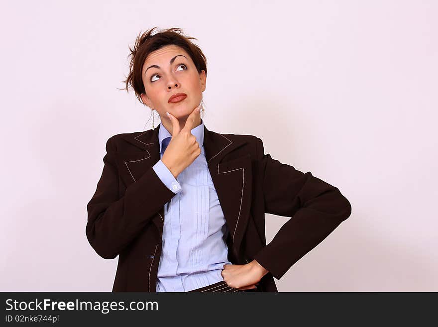 Woman thinking pose business commercial expression