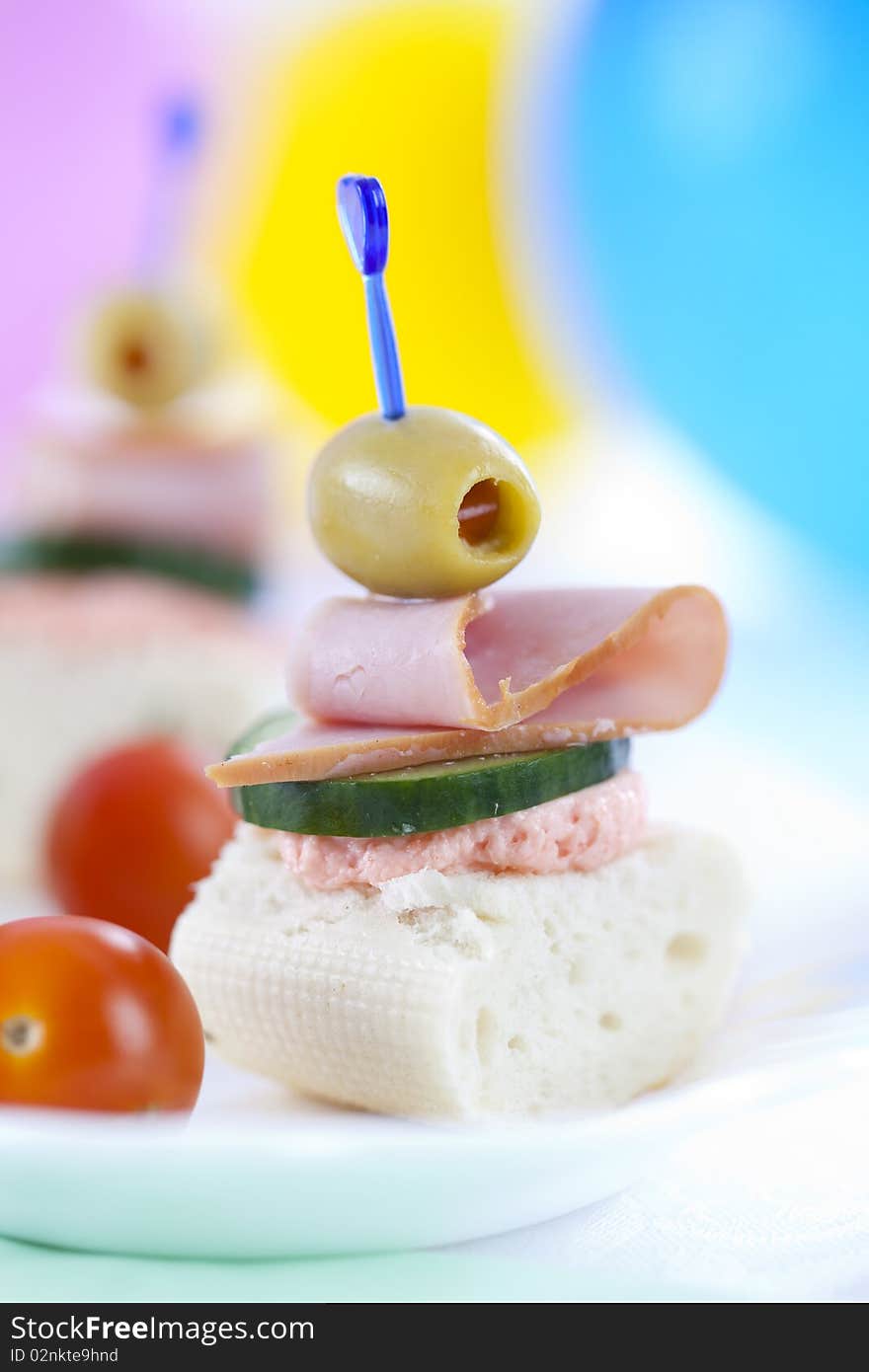 Close up of small sandwich for party event