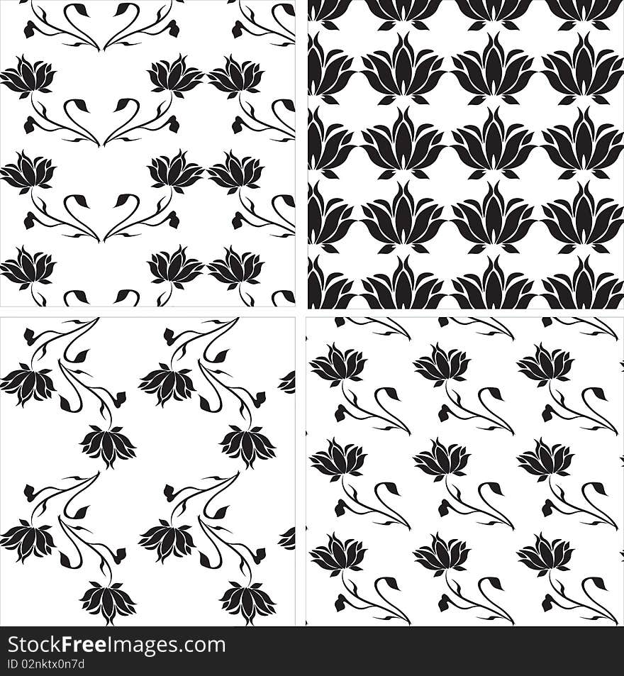 Set;black-white floral textures. Set;black-white floral textures.