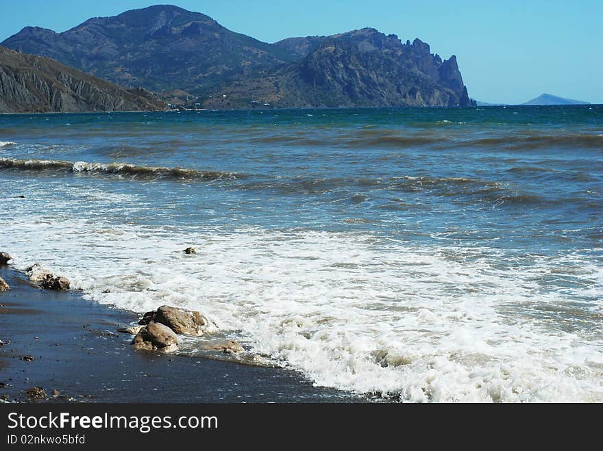 Black sea landscape with Kara-dag mountain. Black sea landscape with Kara-dag mountain